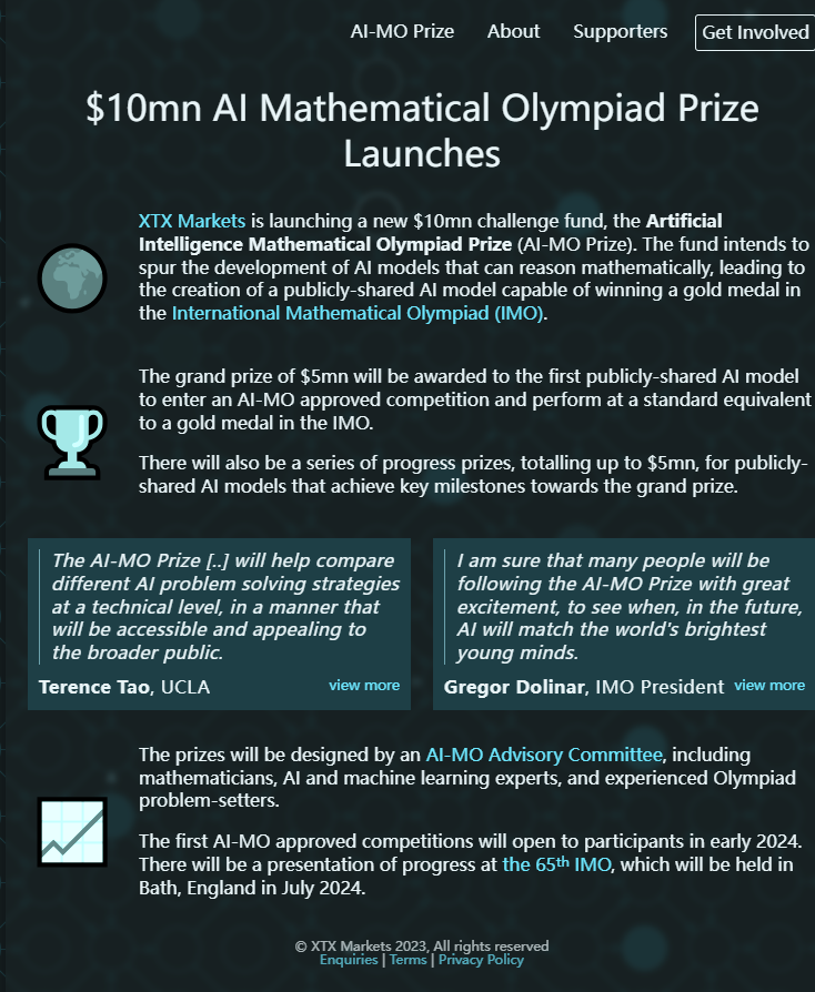 AI奥林匹克数学奖推出